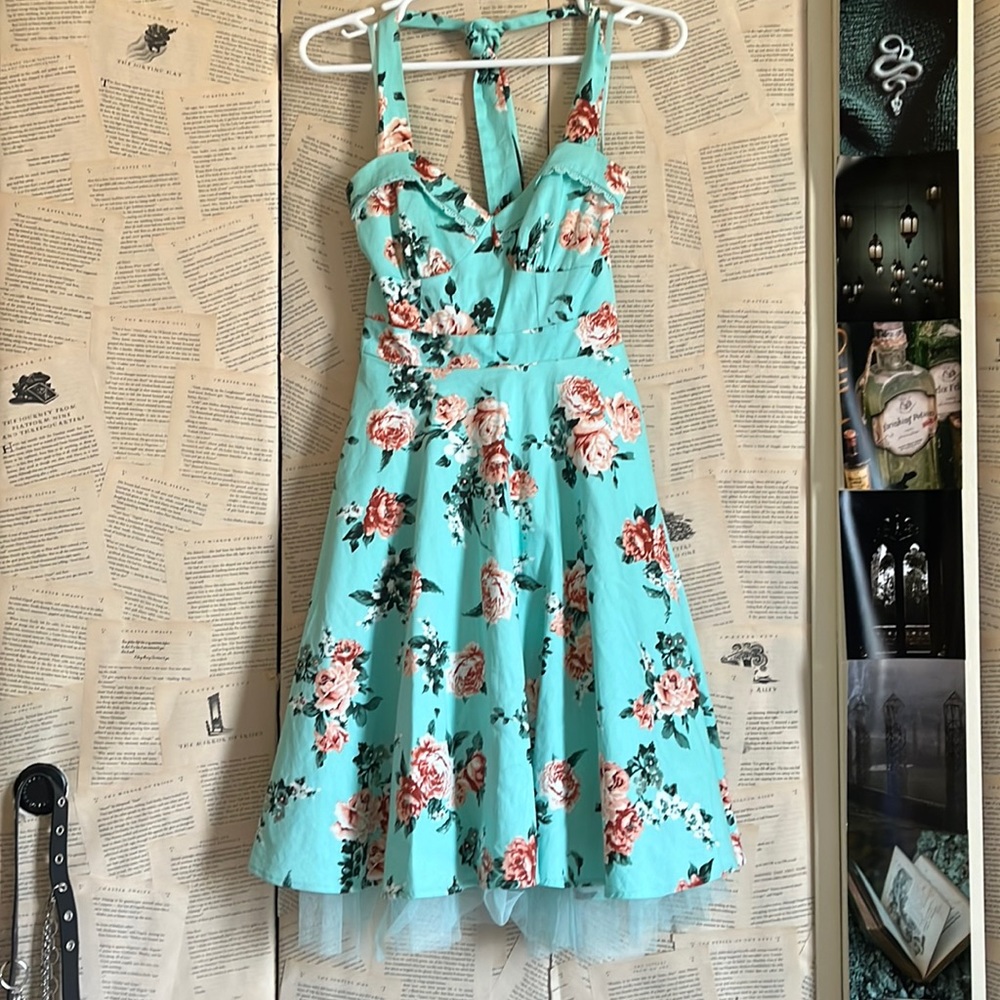 Hot topic teal floral halter dress
